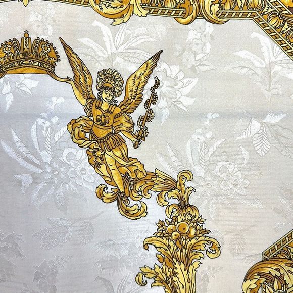 Silk Square Scarf Italy Brown Gold Cream Baroque - Picture 5 of 13